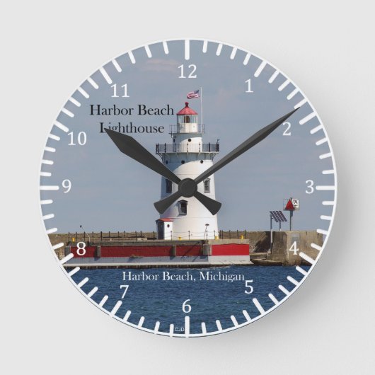 Vuurtorenklok van Harbor Beach Ronde Klok (Voorkant)