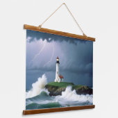 Vuurtorenlandschap Kust Ocean Waves Night Zee Hangend Wandkleed (Gebogen)