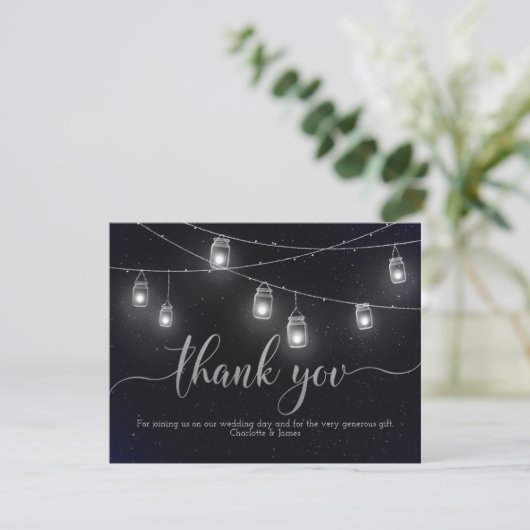 Vuurvliegen en Mason Jar Lights Night Sky Dank je Bedankkaart (Staand voorkant)