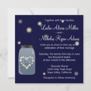 Vuurvliegen in Mason Jar Heart Wedding Kaart