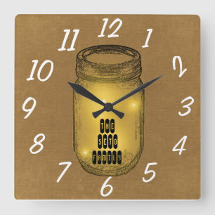Vuurvliegen in Mason Jar Vierkante Klok