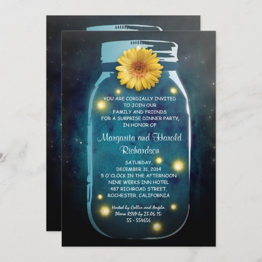 Vuurvliegen & Rustic Mason Jar Whimsical Jubileum Kaart (Voorkant / Achterkant)