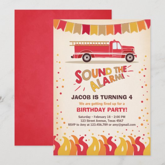 Vuurvliegerbrandblusbrandweer Birthday Invitation Kaart (Voorkant / Achterkant)