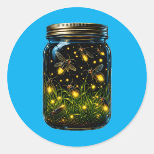 Vuurvliegjes Insecten In Een Potje Gloeiende Bug B Ronde Sticker
