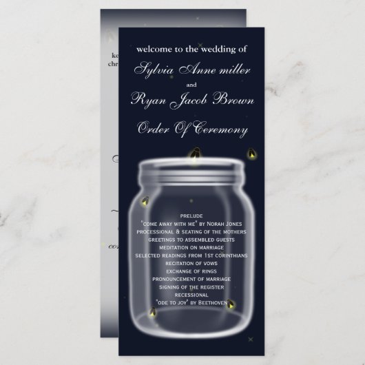 vuurvliegjes mason jar bruiloft programma (Voorkant / Achterkant)