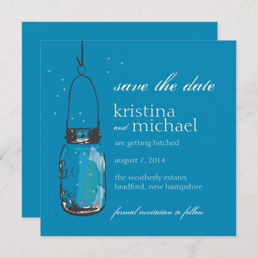 Vuurvliegjes & Mason Jar Save the Date (Voorkant / Achterkant)