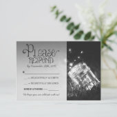 vuurvliegjes metsonauten pot rustieke tuin bruilof RSVP kaartje (Staand voorkant)