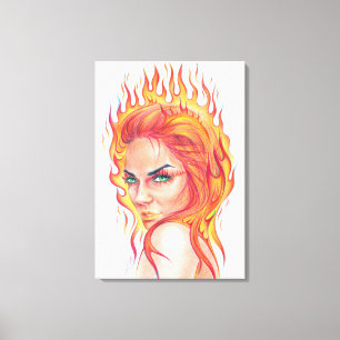 Vuurvrouw Surreal fantasy Portret tekening kunst Canvas Afdruk