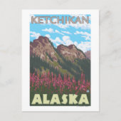 Vuurweed en bergen - Ketchikan, Alaska Briefkaart (Voorkant)