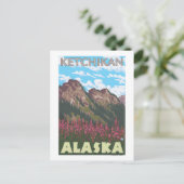 Vuurweed en bergen - Ketchikan, Alaska Briefkaart (Staand voorkant)
