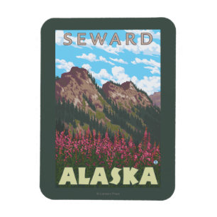 Vuurweed en bergen - Seward, Alaska Magneet