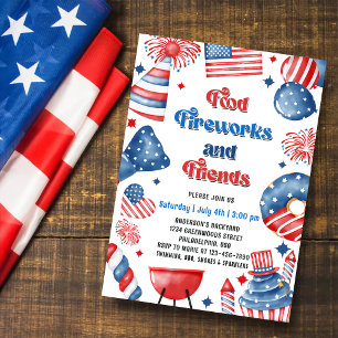 Vuurwerk 4 juli Amerika Vlag BBQ Feest Kaart