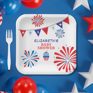 Vuurwerk 4 juli Baby shower Papieren Bordje