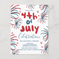 Vuurwerk 4 juli sterren BBQ Flyer Uitnodiging  