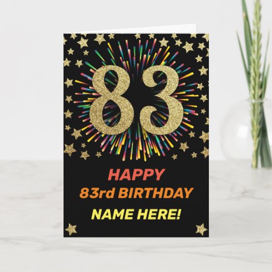 Vuurwerk 83e verjaardag kleurrijk regenbooggoud kaart (Voorkant)
