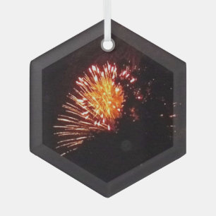 Vuurwerk 8 glazen zeshoekige ornament
