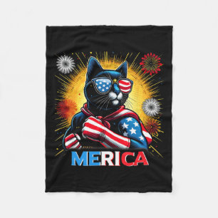 Vuurwerk Amerikaanse vlag Patriottische Zwarte Kat Fleece Deken