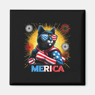 Vuurwerk Amerikaanse vlag Patriottische Zwarte Kat Magneet