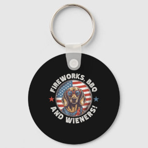 Vuurwerk BBQ & amp; Wieners Funny Weiner Dog Juli Sleutelhanger
