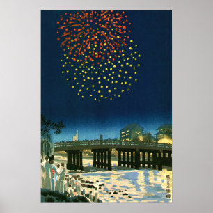 Vuurwerk bij de Kamo-rivier Kyoto Kotozuka Eiichi  Poster