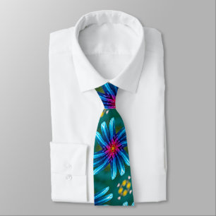 Vuurwerk Blauw Bloemen Patroon Stropdas