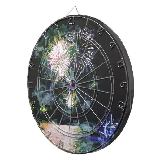 Vuurwerk Blue Ocean Boat 4 juli Waterverf Dartbord (Voorkant Rechts)