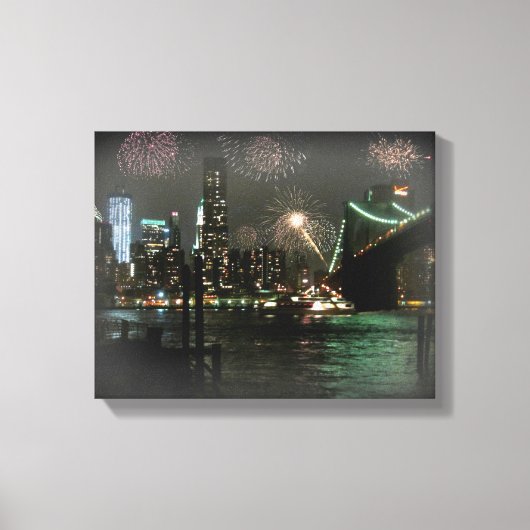 Vuurwerk boven de Brooklyn Bridge Canvas Afdruk (Voorkant)