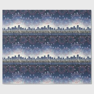 Vuurwerk boven de stad—Verenigde Staten 250 vierin Cadeaupapier