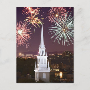 Vuurwerk boven het centrum van Boston bezienswaard Briefkaart