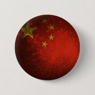vuurwerk; Chinese vlag Ronde Button 5,7 Cm