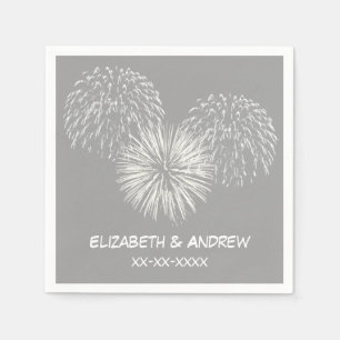 Vuurwerk, donkergrijze achtergrond, naam monogram servet