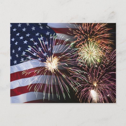 Vuurwerk en Amerikaanse vlag Briefkaart (Voorkant)