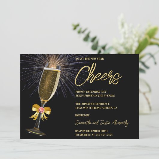 Vuurwerk en Bubble New Years uitnodiging (Staand voorkant)