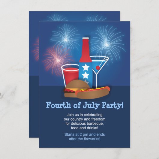 Vuurwerk en voedsel 4 juli uitnodiging (Voorkant / Achterkant)