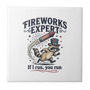 Vuurwerk Expert Wasbeer Vintage Vier Juli T-Shirt Tegeltje