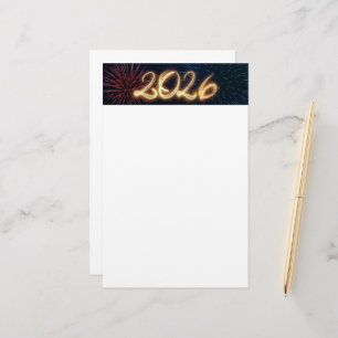 Vuurwerk Flonkerend Gelukkig Nieuwjaar 2026 Briefpapier