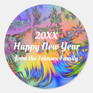 Vuurwerk Gepersonaliseerde Tevreden Nieuwjaar Stic Ronde Sticker