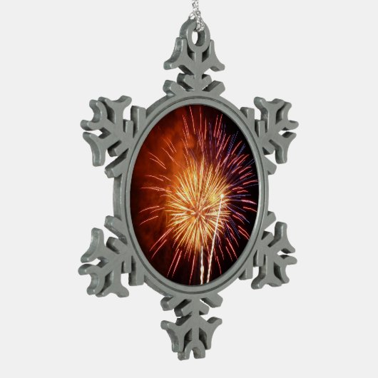 Vuurwerk I rood, wit en blauw Tin Sneeuwvlok Ornament (Links)