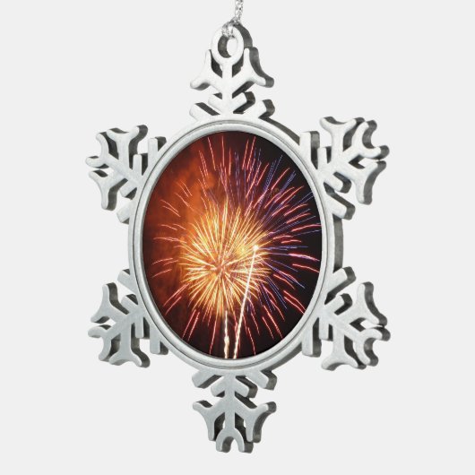 Vuurwerk I rood, wit en blauw Tin Sneeuwvlok Ornament (Rechts)
