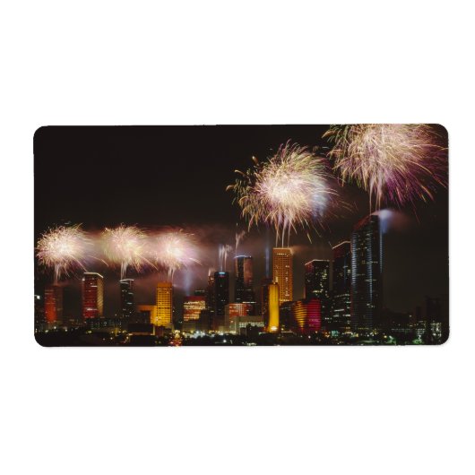 Vuurwerk in Houston Texas Etiket (Voorkant)