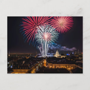 Vuurwerk in nachtelijke stad briefkaart