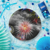 Vuurwerk in wolken papieren bordje (Feest)