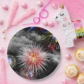 Vuurwerk in wolken papieren bordje (Feest)