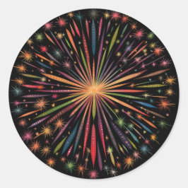 Vuurwerk Mandala - Regenboog op zwarte achtergrond Ronde Sticker