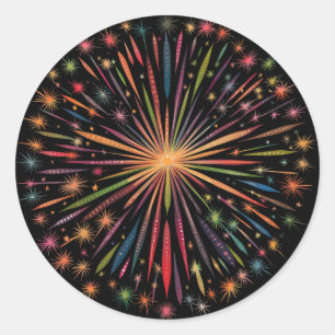 Vuurwerk Mandala - Regenboog op zwarte achtergrond Ronde Sticker