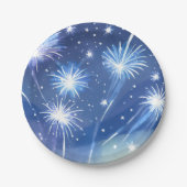 vuurwerk met blauwe Waterverf | Oudejaarsfeest Papieren Bordje (Voorkant)