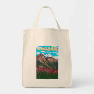 Vuurwerk met Poster van de Vintage-reis in bergen Tote Bag
