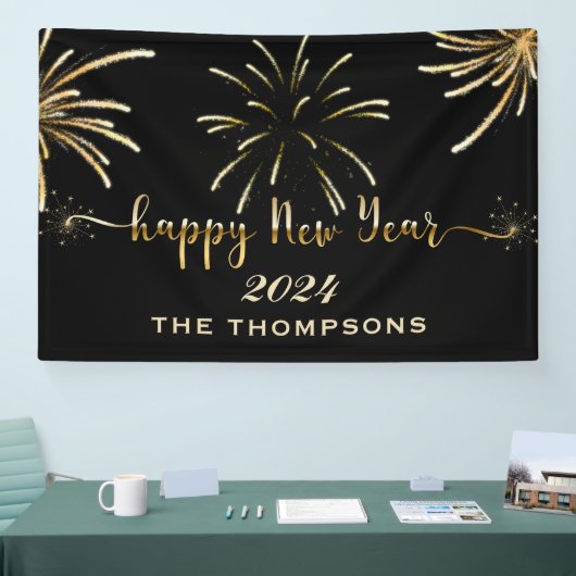 Vuurwerk Nieuwjaar Zwart en Goud Spandoek (Beurs)