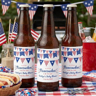 Vuurwerk Onderweg! 4 juli baby shower Bier Etiket