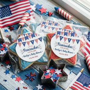 Vuurwerk Onderweg! 4 juli baby shower Ronde Sticker